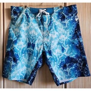 NONWE Men's Swim Trunks Size 38 Blue Print Mesh Lined Beach Pocket Board Shorts